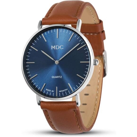 Mens Minimalist Wrist Watch, Genuine Leather Watches for Men - Picture 1 of 7